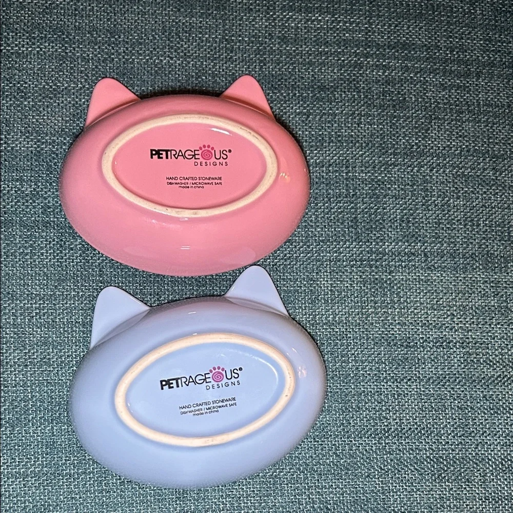Charming Cat Ear Ceramic Bowls - Pink and Blue